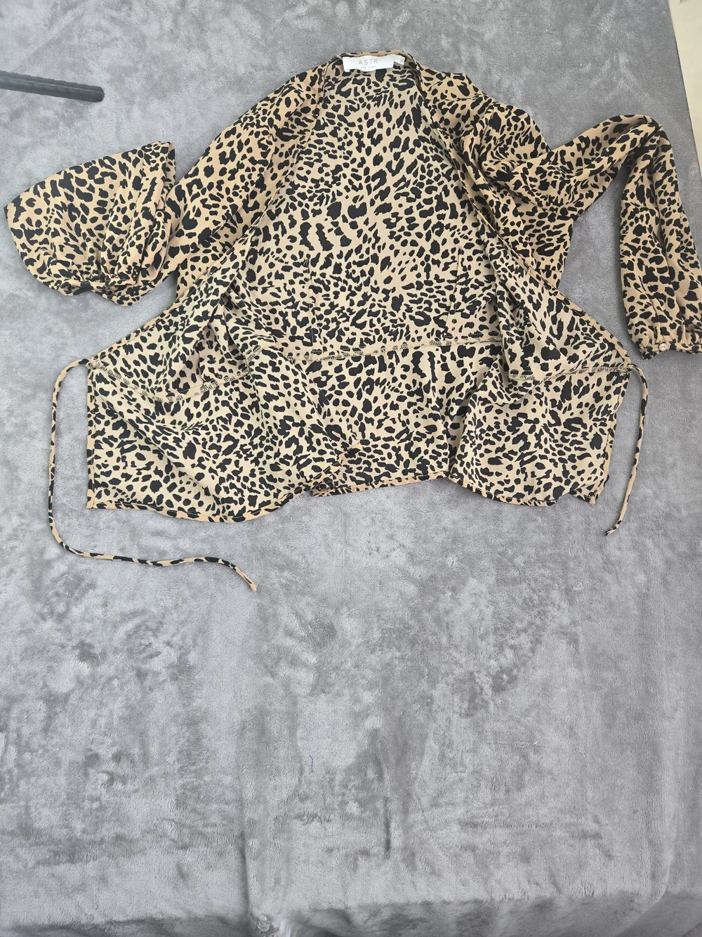 ASTR Tan and Black Leopard-Print Peplum Blouse